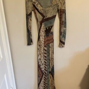 Réalisation Par Colette Silk Dress Relic Patchwork Print Sz XS